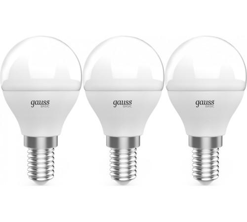 Лампа светодиодная Gauss Basic 10531152T 5.5Вт цок.:E14 шар 240B 3000K св.свеч.бел.теп. (упак.:3шт) Лампа светодиодная Gauss Basic 10531152T 5.5Вт цок.:E14 шар 240B 3000K св.свеч.бел.теп. (упак.:3шт)