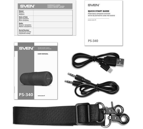 SVEN PS-340, черный (24 Вт, Waterproof (IPx6), TWS, Bluetooth, FM, USB, 3600мА*ч)