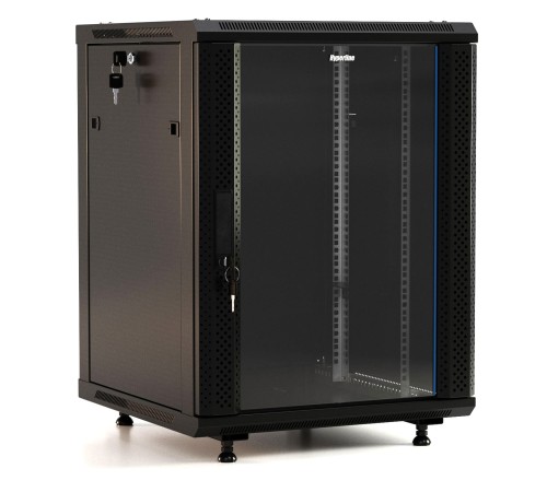 Шкаф коммутационный Hyperline (TWB-FC-2245-GP-RAL9004) настенный 22U 600x450мм пер.дв.стекл 60кг черный