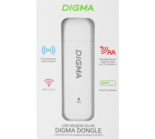Digma Dongle WiFi DW1960WH Модем 3G/4G USB Wi-Fi Firewall +Router внешний белый Digma Dongle WiFi DW1960WH Модем 3G/4G USB Wi-Fi Firewall +Router внешний белый