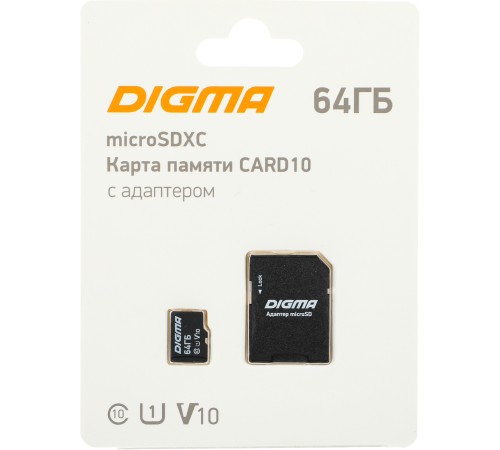 Флеш карта microSDXC 64Gb Class10 Digma CARD10 + adapter Флеш карта microSDXC 64Gb Class10 Digma CARD10 + adapter