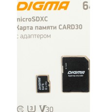 Флеш карта microSDXC 64Gb Class10 Digma CARD30 + adapter