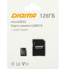 Флеш карта microSDXC 128Gb Class10 Digma CARD10 + adapter