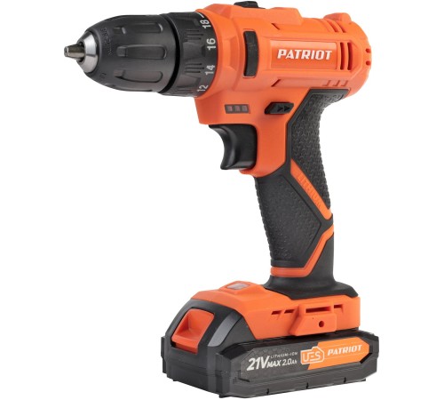 PATRIOT BR 189UES Дрель-шуруповерт аккумуляторная [180301549] { две АКБ Li-Ion 18В, 2,0 Ач, 29Нм, 2 скорости, кейс }