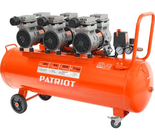 Компрессор поршневой Patriot WO 100-440 безмасляный 440л/мин 100л 2500Вт оранжевый/черный