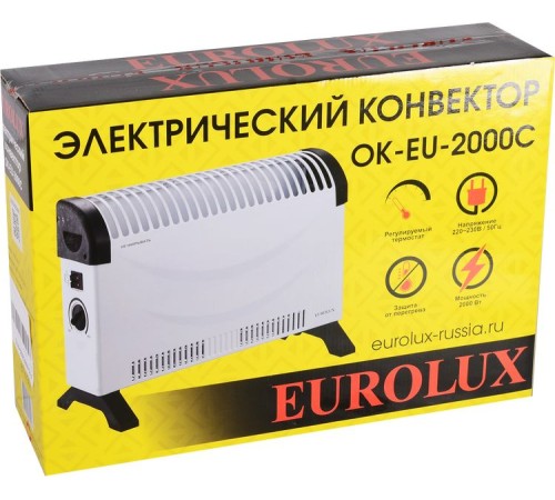 Конвектор Eurolux ОК-EU-2000C белый, 2000 Вт, 25 м2, термостат