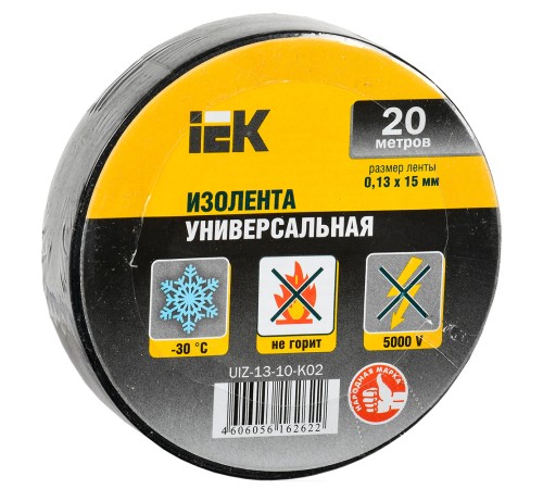 Изолента IEK ш.15мм 20м черный (упак.:1шт) (UIZ-13-10-K02) Изолента IEK ш.15мм 20м черный (упак.:1шт) (UIZ-13-10-K02)