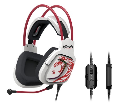 Наушники с микрофоном A4Tech Bloody G575 Naraka белый/красный мониторные USB оголовье (G575 NARAKA) Наушники с микрофоном A4Tech Bloody G575 Naraka белый/красный мониторные USB оголовье (G575 NARAKA)