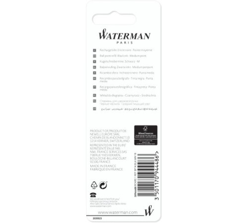 Стержень шариковый Waterman Standard Maxima (CWS0944480) M 1мм черные чернила блистер (1шт)