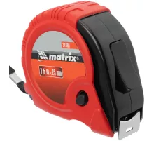 Рулетка строительная Matrix Rubber дл.полотна 7.5м изм.шкала в см зацеп простой красный/черный (31001)