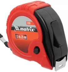 Рулетка строительная Matrix Rubber дл.полотна 7.5м изм.шкала в см зацеп простой красный/черный (31001)