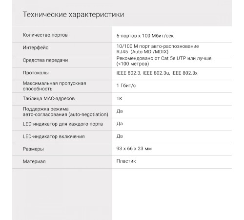 Коммутатор Digma DSW-305FE 5x100Mb неуправляемый Коммутатор Digma DSW-305FE 5x100Mb неуправляемый
