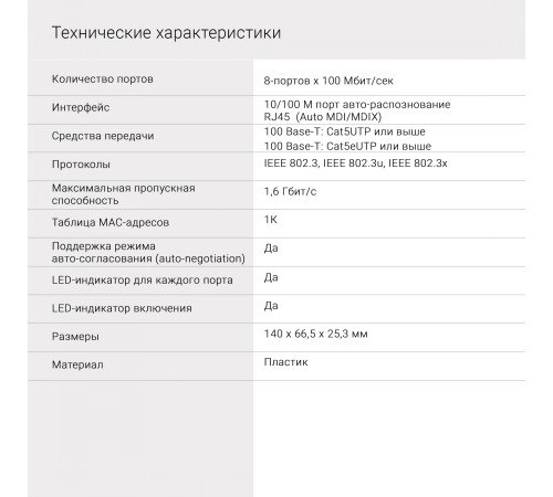 Коммутатор Digma DSW-308FE 8x100Mb неуправляемый Коммутатор Digma DSW-308FE 8x100Mb неуправляемый