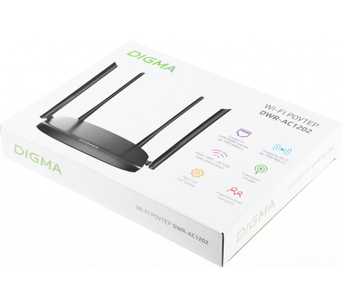 Роутер беспроводной Digma DWR-AC1202 AC1200 10/100/1000BASE-TX черный Роутер беспроводной Digma DWR-AC1202 AC1200 10/100/1000BASE-TX черный