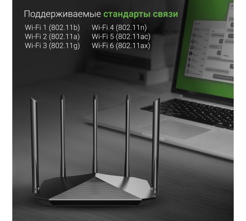 Роутер беспроводной Digma DWR-AX1501 AX1500 10/100/1000BASE-TX черный (упак.:1шт)