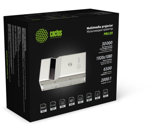 Cactus Проектор CS-PRU.03B.WUXGA-A черный {DLP 6500Lm 2000:1 (30000час) 1xUSB typeA 1xHDMI 1.5кг}