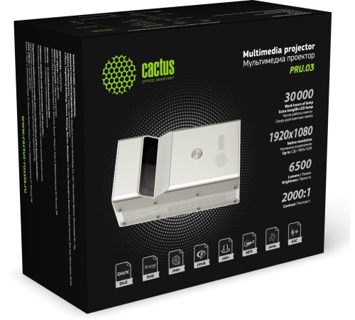 Cactus Проектор CS-PRU.03WT.WUXGA-A белый {DLP 6500Lm 2000:1 (30000час) 1xUSB typeA 1xHDMI 1.5кг}