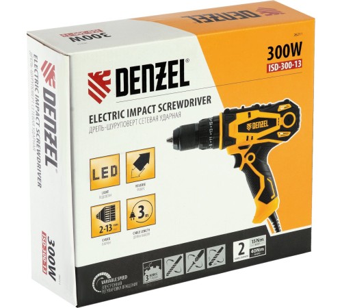 Дрель-шуруповерт Denzel ISD-300-13, 330Вт, сетевая, ударная