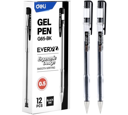 Ручка гелев. Deli EveryU EG65-BK прозрачный d=0.5мм черн. черн.