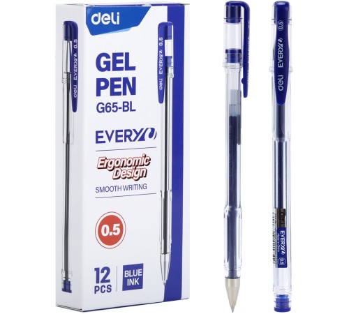 Ручка гелев. Deli EveryU EG65-BL прозрачный d=0.5мм син. черн.