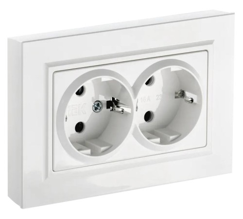 Розетка силов. IEK Brite РСш12-3-БрБ BR-R24-16-K01-F двойн. скрыт. зазем. штор. белый (упак.:1шт)