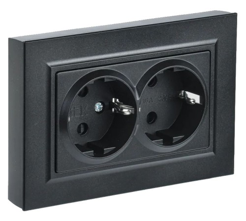 Розетка силов. IEK Brite РСш12-3-БрЧ BR-R24-16-K02-F двойн. скрыт. зазем. штор. черный (упак.:1шт)