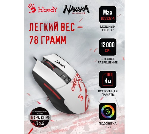 Мышь A4Tech Bloody L65 Max белый/рисунок оптическая (12000dpi) USB (6but) Мышь A4Tech Bloody L65 Max белый/рисунок оптическая (12000dpi) USB (6but)