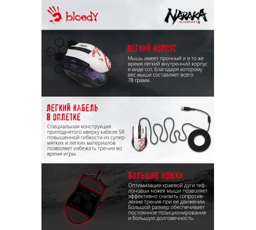 Мышь A4Tech Bloody L65 Max белый/рисунок оптическая (12000dpi) USB (6but) Мышь A4Tech Bloody L65 Max белый/рисунок оптическая (12000dpi) USB (6but)