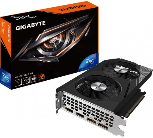Видеокарта Gigabyte PCI-E 4.0 GV-IA310WF2-4GD INTEL Arc A380 WindForce 6144Mb 64 GDDR6 2039/16000 HDMIx1 DPx1 HDCP Ret