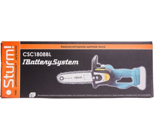 Sturm! CSC1808BL Аккумуляторная цепная пила б/щ Sturm!, 18 В, 1BatterySystem, шина 20 см, без ЗУ и АКБ [CSC1808BL]