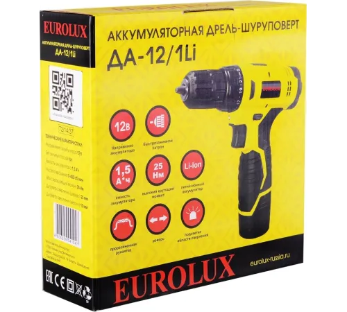 Дрель-шуруповерт Eurolux ДА-12/1Li аккум. патрон:быстрозажимной (72/14/37)
