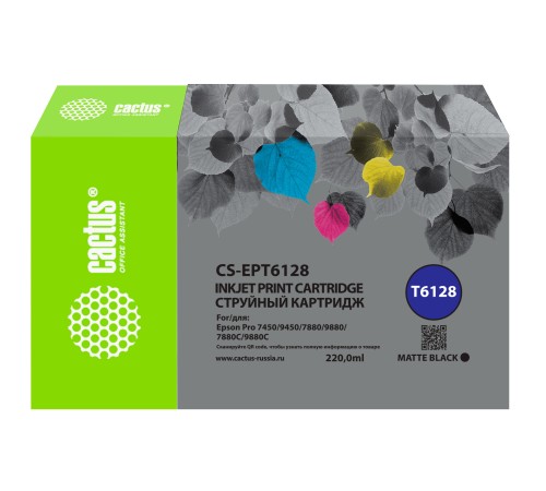 Картридж струйный Cactus CS-EPT6128 T6128 черный (220мл) для Epson Stylus PRO 7450/9450