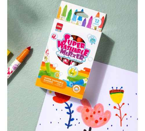 Фломастеры Deli EC155-12 пулевидный пиш. наконечник 12цв. коробка с европодвесом