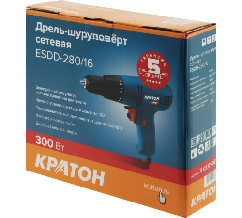 Дрель-шуруповерт Кратон ESDD-280/16 HOBBY 280Вт патрон:быстрозажимной (3 02 01 028)