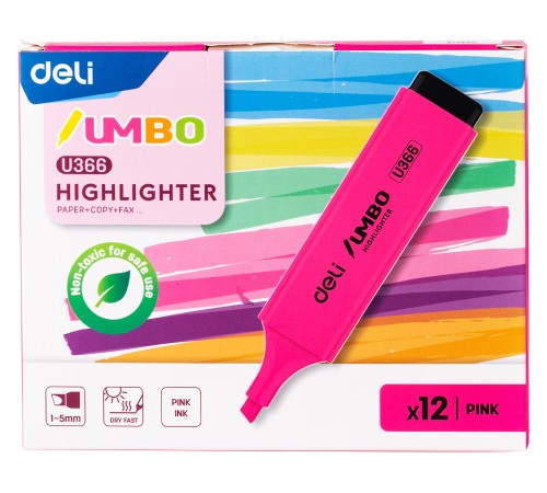 Текстовыделитель Deli EU366-PK Jumbo скошенный пиш. наконечник 1-5мм розовый Текстовыделитель Deli EU366-PK Jumbo скошенный пиш. наконечник 1-5мм розовый