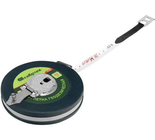 Рулетка геодезическая СИБРТЕХ 20 м х 13 мм, закрытый корпус, фиберглассовая лента// СИБРТЕХ 31261