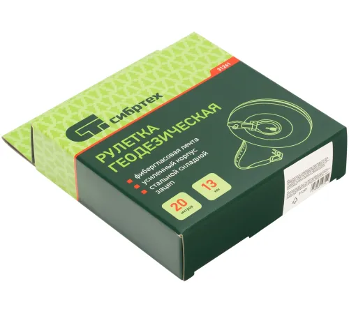 Рулетка геодезическая СИБРТЕХ 20 м х 13 мм, закрытый корпус, фиберглассовая лента// СИБРТЕХ 31261