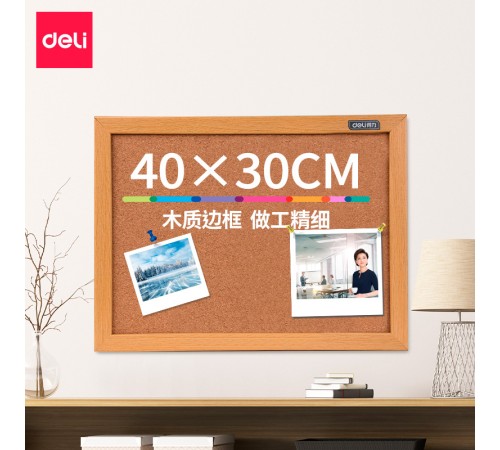 Доска пробковая Deli 8761 пробка желтый 30x40см деревянная рама