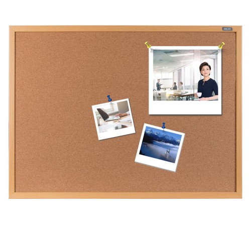 Доска пробковая Deli 8765 пробка желтый 90x120см деревянная рама