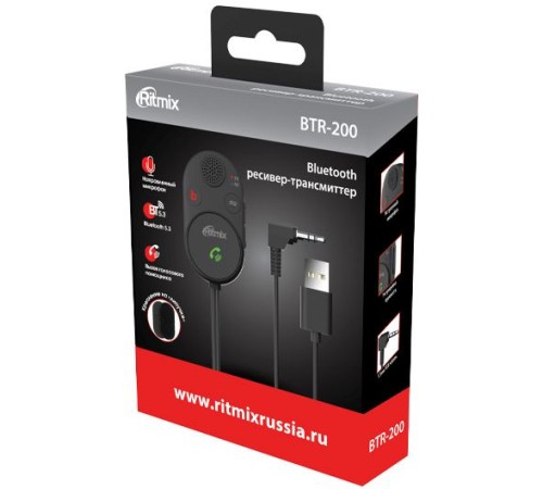 Автомобильный FM-модулятор Ritmix BTR-200 черный BT USB (80002461) Автомобильный FM-модулятор Ritmix BTR-200 черный BT USB (80002461)