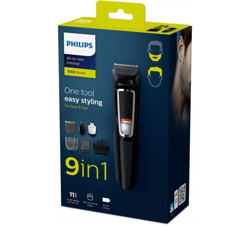 Триммер Philips MG3740/15 черный (насадок в компл:9шт)