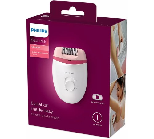 Эпилятор Philips BRE235/00 скор.:2 насад.:1 от электр.сети белый/розовый