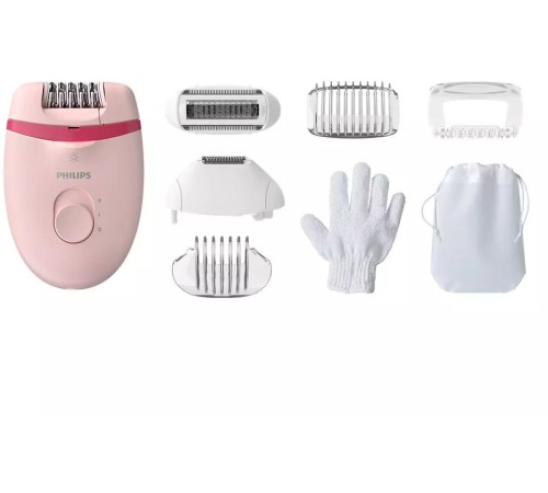 Эпилятор Philips BRE285/00 скор.:2 насад.:5 от электр.сети белый/розовый