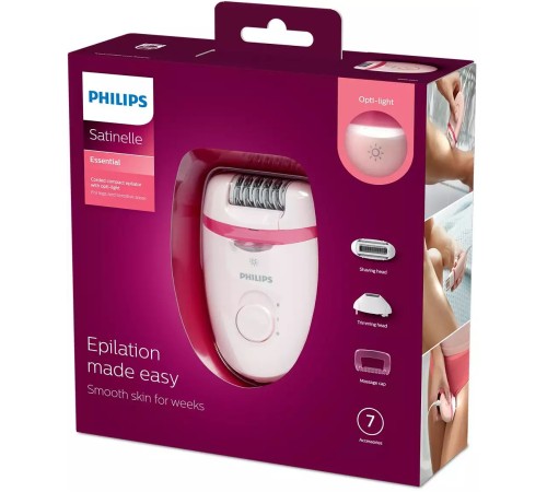 Эпилятор Philips BRE285/00 скор.:2 насад.:5 от электр.сети белый/розовый