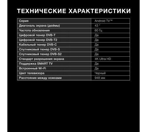 Телевизор LED Hyundai 43" H-LED43BU7006 Android TV Frameless Metal черный 4K Ultra HD 60Hz DVB-T DVB-T2 DVB-C DVB-S DVB-S2 USB WiFi Smart TV Телевизор LED Hyundai 43" H-LED43BU7006 Android TV Frameless Metal черный 4K Ultra HD 60Hz DVB-T DVB-T2 DVB-C DVB-S DVB-S2 USB WiFi Smart TV