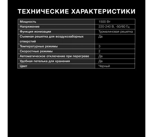 Фен Hyundai H-HDI0777 1500Вт черный/хром