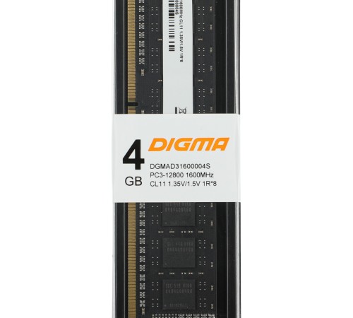 Память DDR3L 4Gb 1600MHz Digma DGMAD31600004S RTL PC3-12800 CL11 DIMM 240-pin 1.35В Низкопрофильная single rank Память DDR3L 4Gb 1600MHz Digma DGMAD31600004S RTL PC3-12800 CL11 DIMM 240-pin 1.35В Низкопрофильная single rank