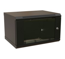 WRline Шкаф настенный 19-дюймовый (19"), 9U, 500х600х600мм, стеклянная дверь с перфорацией по бокам, ручка с замком, цвет черный (RAL 9004) (разобранный)