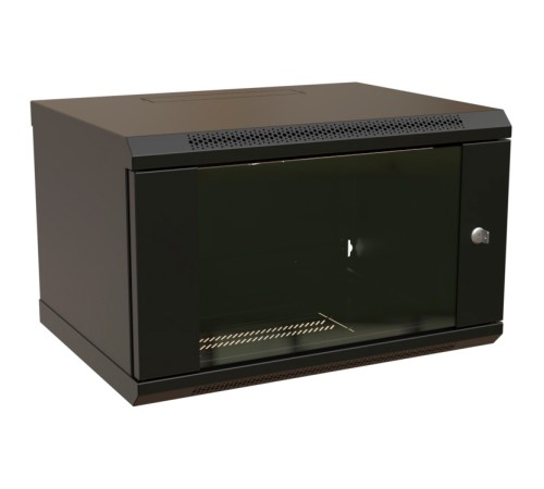 WRline Шкаф настенный 19-дюймовый (19"), 9U, 500х600х600мм, стеклянная дверь с перфорацией по бокам, ручка с замком, цвет черный (RAL 9004) (разобранный) WRline Шкаф настенный 19-дюймовый (19"), 9U, 500х600х600мм, стеклянная дверь с перфорацией по бокам, ручка с замком, цвет черный (RAL 9004) (разобранный)