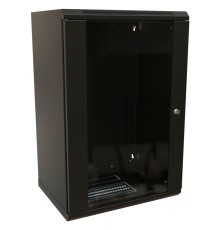 WRline Шкаф настенный 19-дюймовый (19"), 22U, 1086х600х450мм, стеклянная дверь с перфорацией по бокам, ручка с замком, цвет черный (RAL 9004) (разобранный)